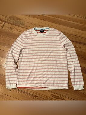 Bonobos Midweight Stripe Stitch Crew Neck Sweater White Pink Medium